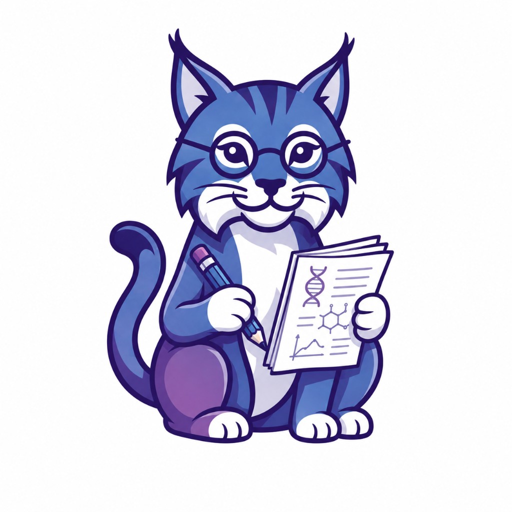 Cat mascot with study notes
